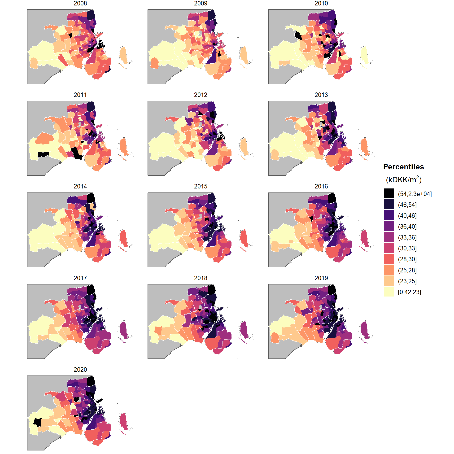 Median 2020-adjusted house prices in the ordinary free trade by grid cells of 100m x 100m